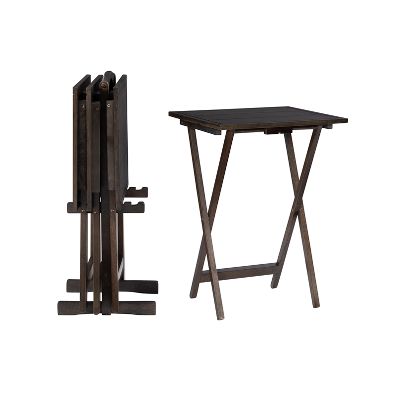 Pemberly Row Transitional Five Piece Wood Tray Table Set in Gray