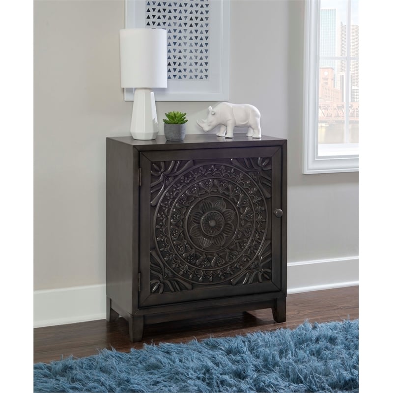 Pemberly Row Transitional Veneer Wood Accent Cabinet in Dark Gray