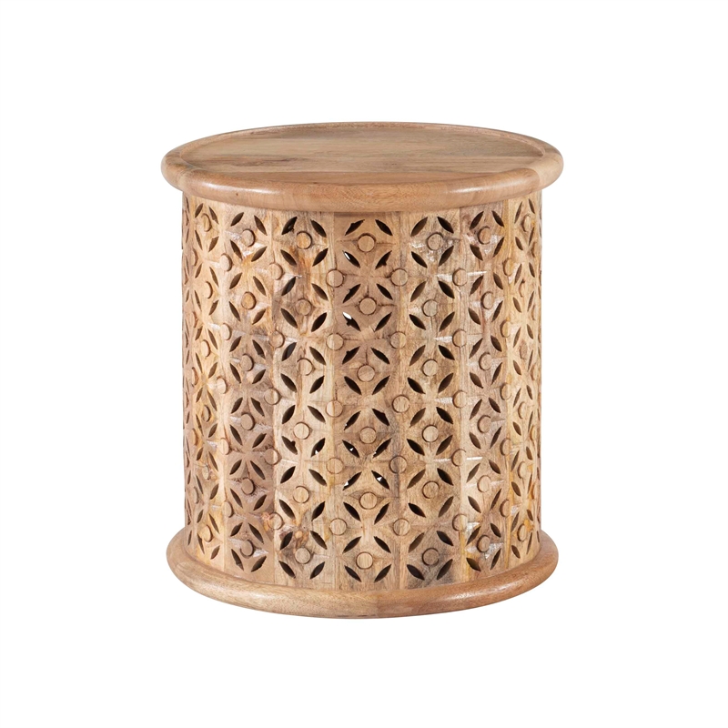 Pemberly Row Transitional Mango Wood Side Table in Natural