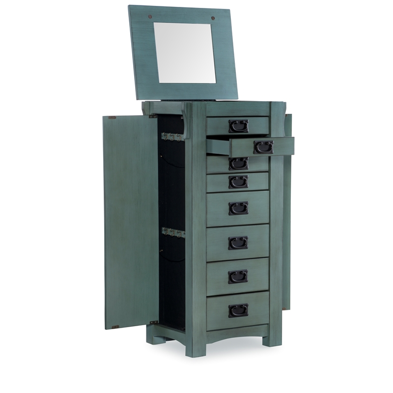 Pemberly Row Contemporary Wood Jewelry Armoire in Teal Blue