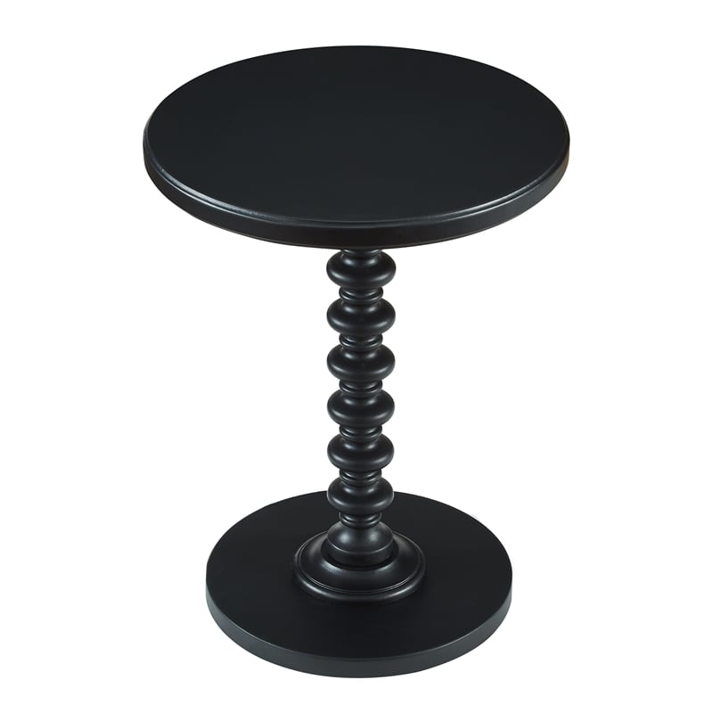 Pemberly Row Farmhouse Round Spindle Wood Accent Table in Black