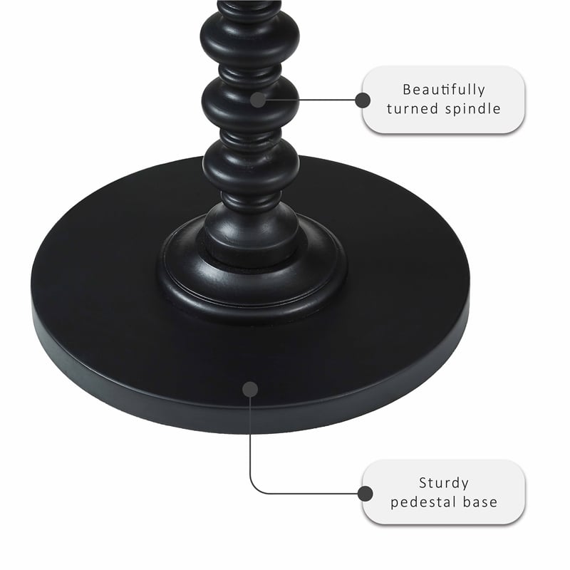 Pemberly Row Farmhouse Round Spindle Wood Accent Table in Black
