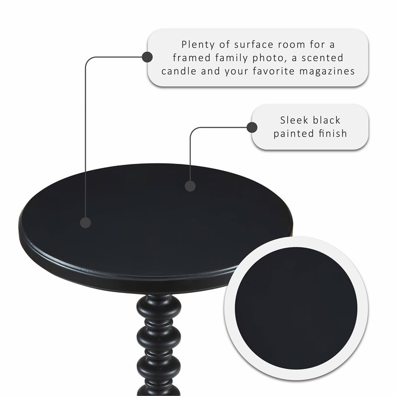 Pemberly Row Farmhouse Round Spindle Wood Accent Table in Black