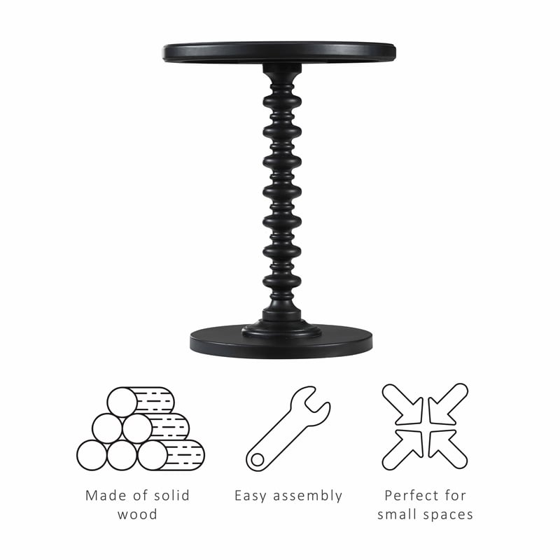 Pemberly Row Farmhouse Round Spindle Wood Accent Table in Black