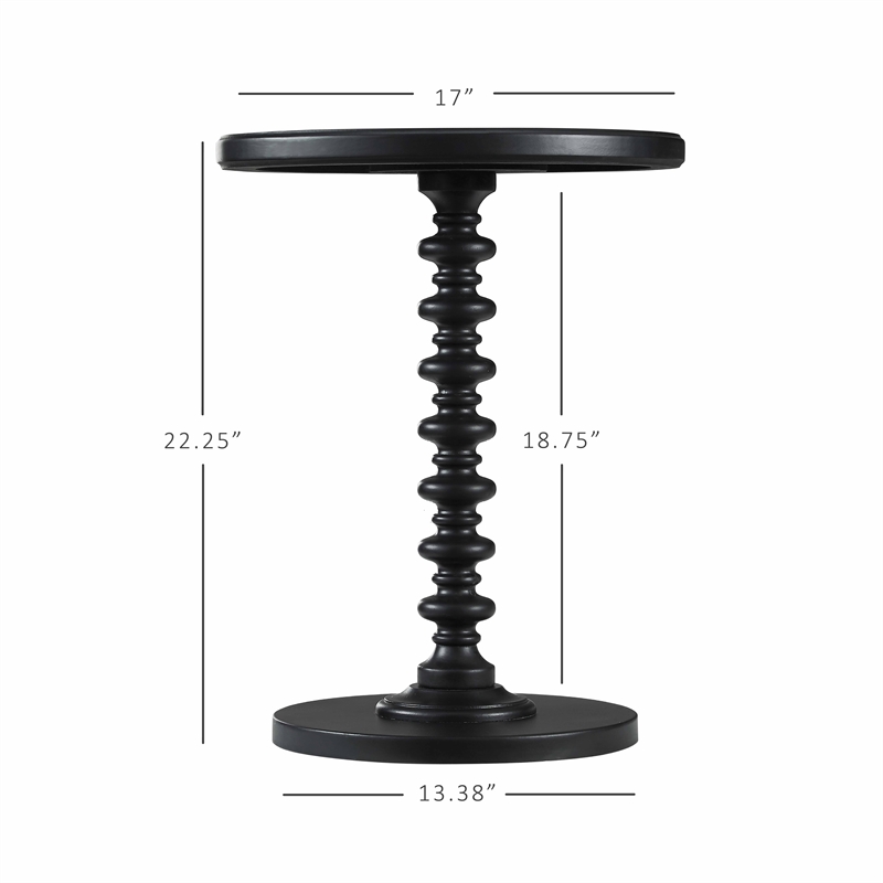 Pemberly Row Farmhouse Round Spindle Wood Accent Table in Black
