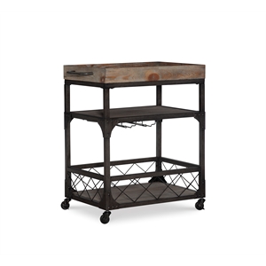 pemberly row transitional metal bar cart in weathered brown