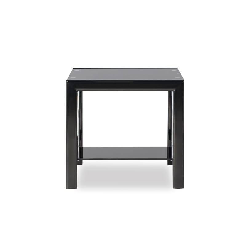 Pemberly Row Transitional Glass and Metal End Table in Black