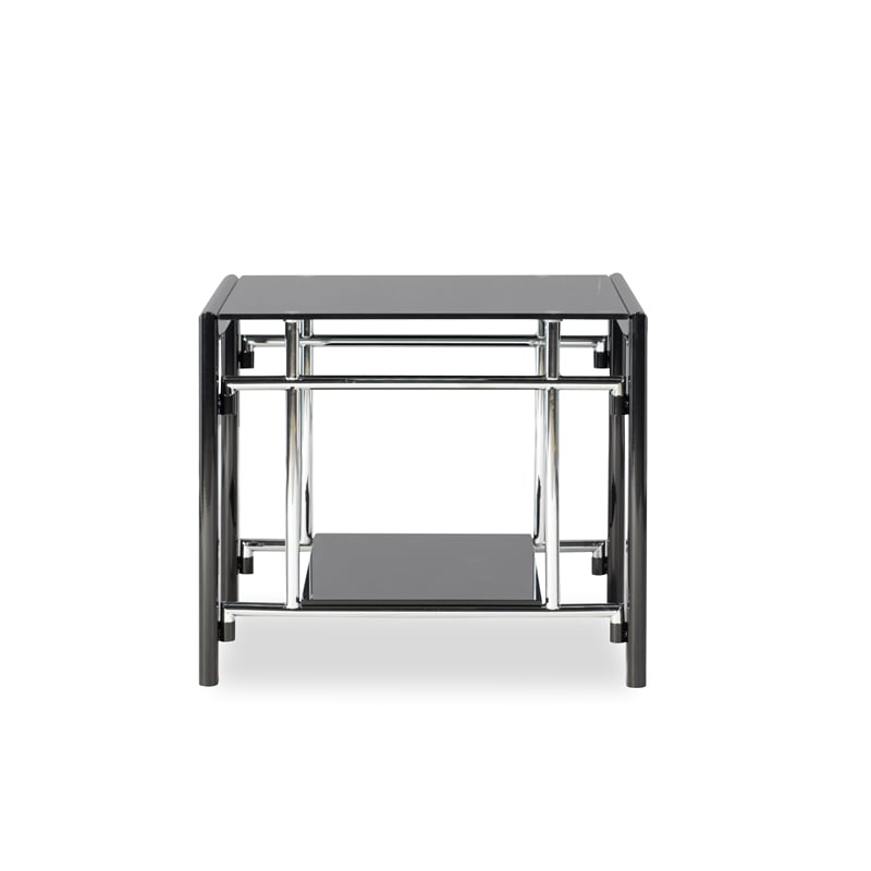 Pemberly Row Transitional Glass and Metal End Table in Black