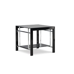Pemberly Row Transitional Glass and Metal End Table in Black