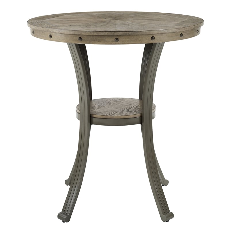 Pemberly Row Transitional Metal and Wood Pub Table in Pewter