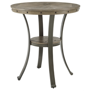 Pemberly Row Transitional Metal and Wood Pub Table in Pewter