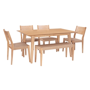 Pemberly Row Modern Six Piece Wood Dining Set in Natural Brown