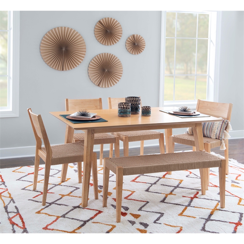 Pemberly Row Modern Six Piece Wood Dining Set in Natural Brown