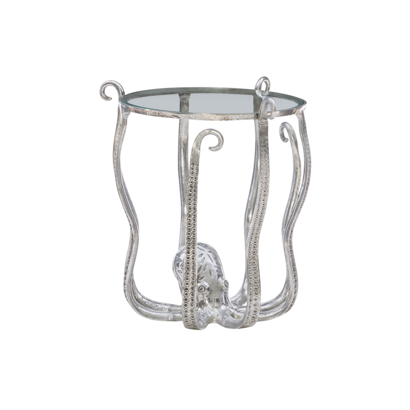 Pemberley Row Aluminum and Glass Silver Table Round Hand Crafted 20
