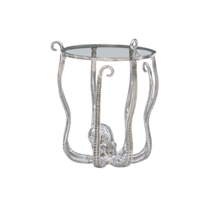 Pemberley Row Aluminum and Glass Silver Table Round Hand Crafted 20&quotx22&quot Assembled