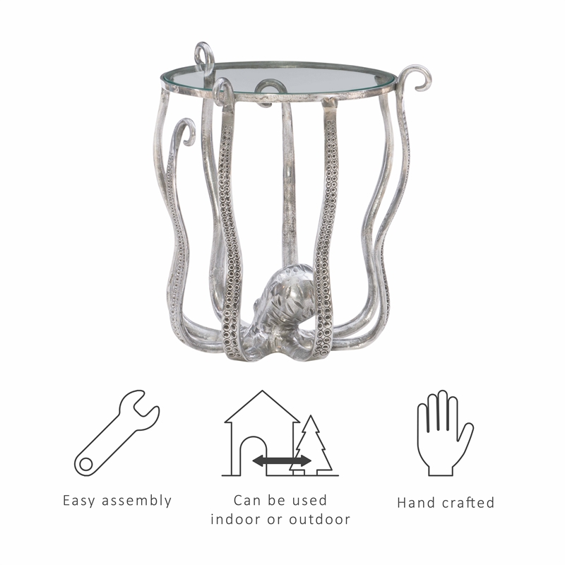 Pemberley Row Aluminum and Glass Silver Table Round Hand Crafted 20