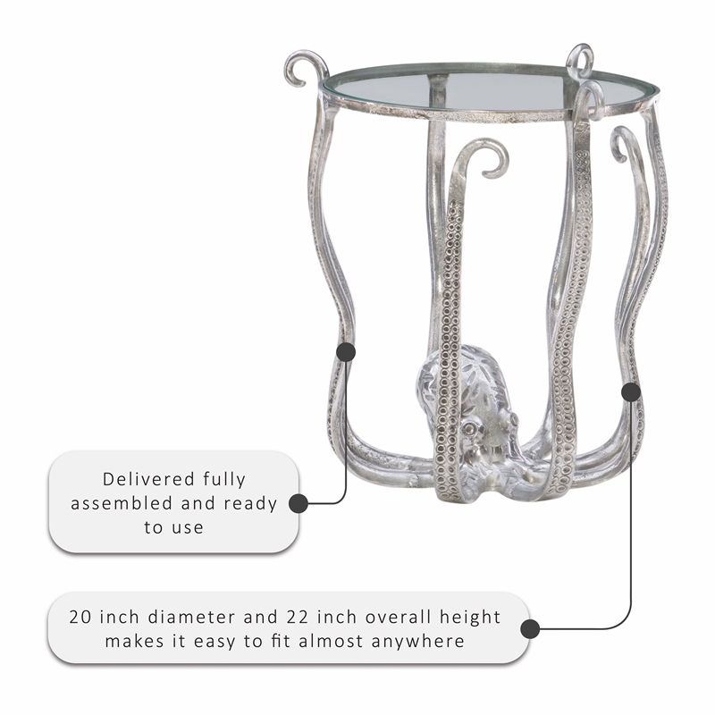 Pemberley Row Aluminum and Glass Silver Table Round Hand Crafted 20