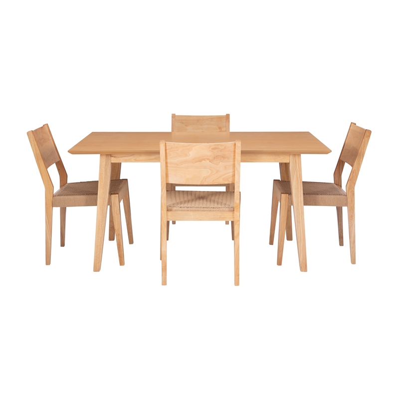Pemberly Row Modern Five Piece Wood Dining Set in Natural Brown