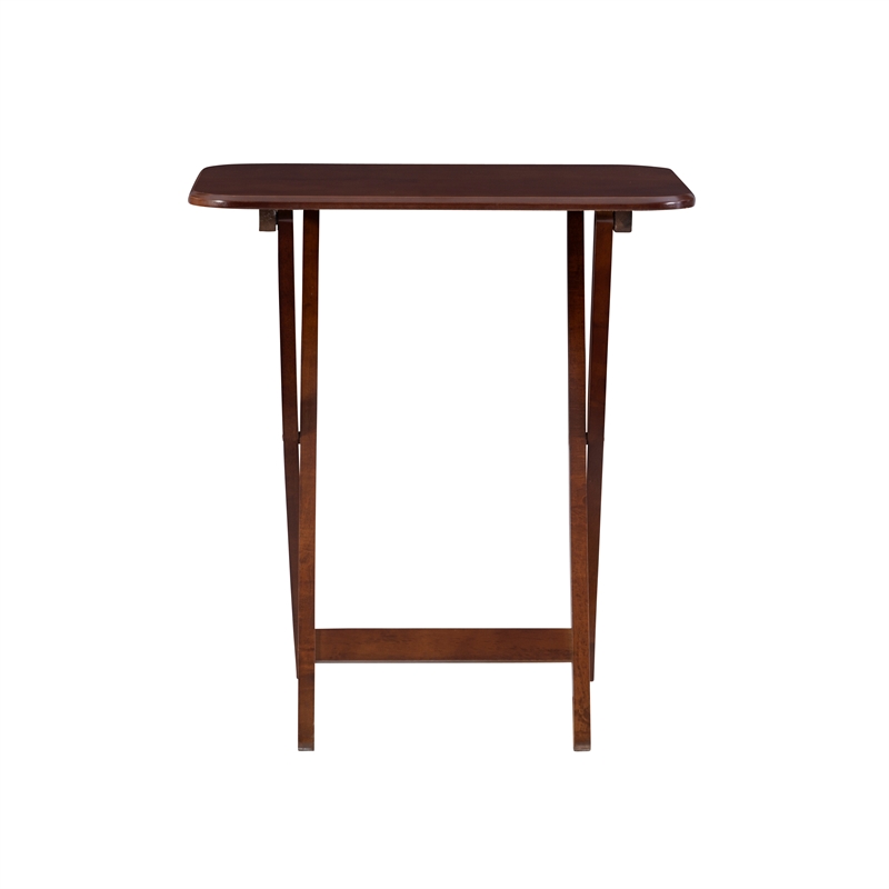 Pemberly Row Transitional Solid Wood Tray Tables in Dark Cherry