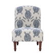 Pemberly Row Upholstered Turtle Print Armless Fabric Accent Chair in Blue/Cream