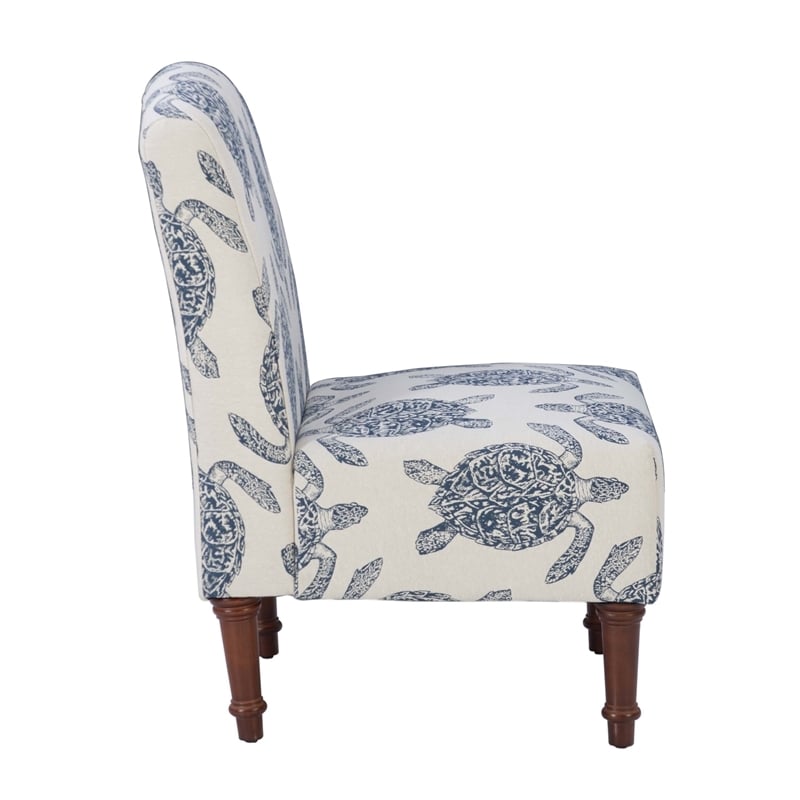 Pemberly Row Upholstered Turtle Print Armless Fabric Accent Chair in Blue/Cream