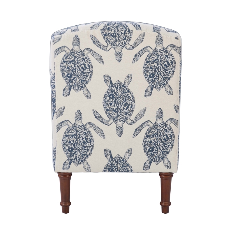 Pemberly Row Upholstered Turtle Print Armless Fabric Accent Chair in Blue/Cream