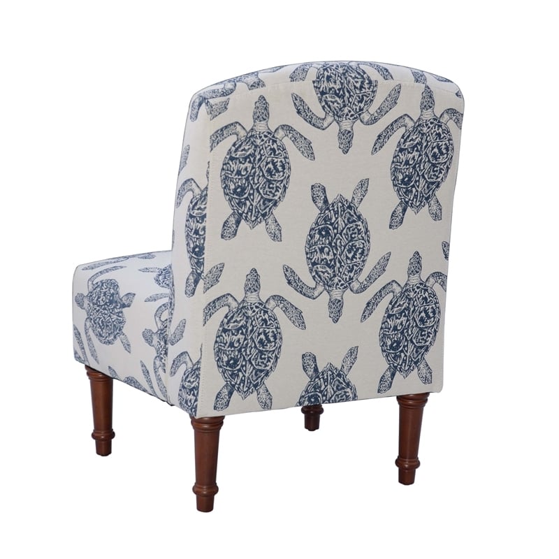 Pemberly Row Upholstered Turtle Print Armless Fabric Accent Chair in Blue/Cream