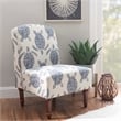 Pemberly Row Upholstered Turtle Print Armless Fabric Accent Chair in Blue/Cream