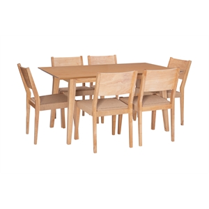 Pemberly Row Modern Seven Piece Wood Dining Set in Natural Brown