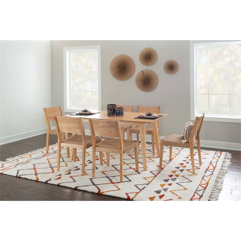 Pemberly Row Modern Seven Piece Wood Dining Set in Natural Brown