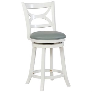 Pemberly Row Transitional 24&quot Swivel Wood Counter Stool in Cream