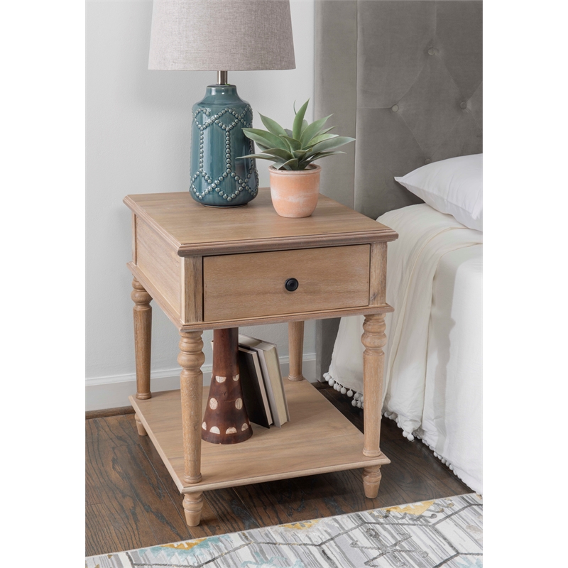Pemberly Row Transitional Solid Wood Side Table in Natural Brown