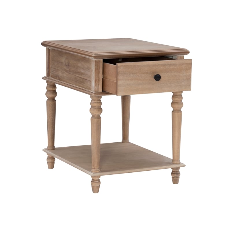 Pemberly Row Transitional Solid Wood Side Table in Natural Brown