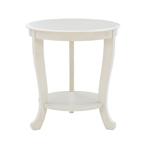 Pemberly Row Round Transitional Wood Side Table with Shelf in White Multi-Step