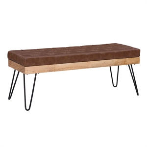 pemberly row transitional mango wood faux leather bench in brown