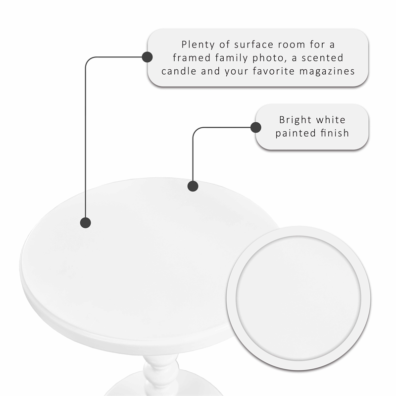 Pemberly Row Traditional Round Spindle Wood Accent Table in White