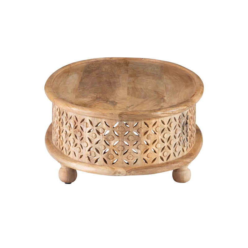 Pemberly Row Transitional Oval Mango Wood Coffee Table in Natural