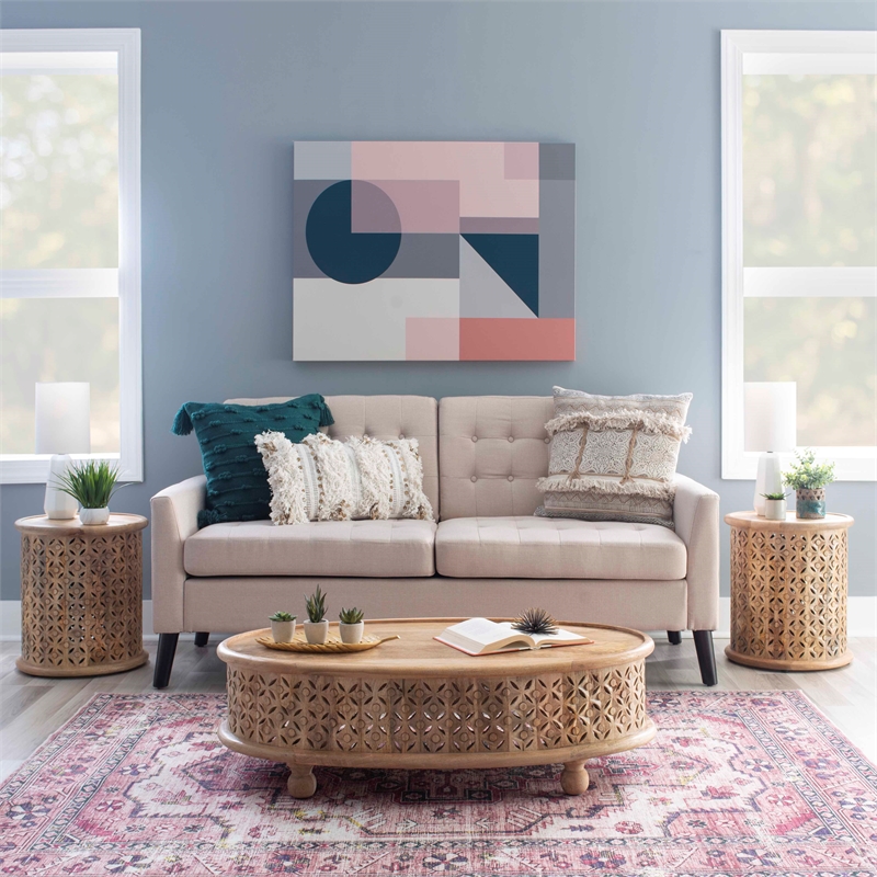 Pemberly Row Transitional Oval Mango Wood Coffee Table in Natural