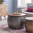 Pemberly Row Transitional Metal Drum Table with Storage in Pewter