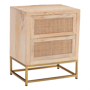 pemberly row 2-drawer transitional wood/metal side table in natural/gold