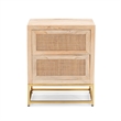 Pemberly Row 2-Drawer Transitional Wood/Metal Side Table in Natural/Gold