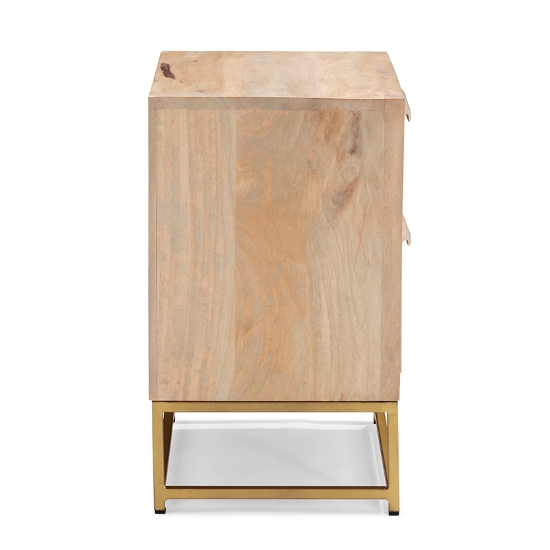 Pemberly Row 2-Drawer Transitional Wood/Metal Side Table in Natural/Gold
