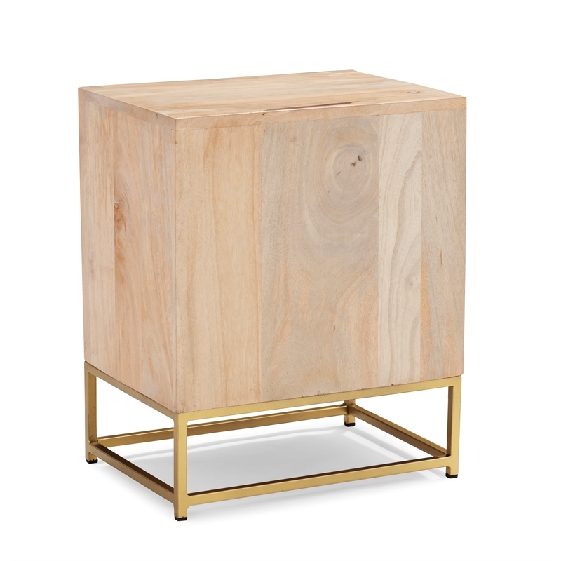 Pemberly Row 2-Drawer Transitional Wood/Metal Side Table in Natural/Gold