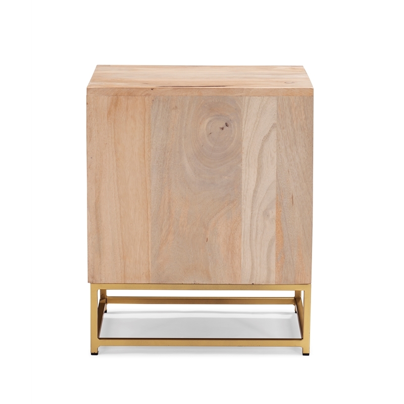 Pemberly Row 2-Drawer Transitional Wood/Metal Side Table in Natural/Gold