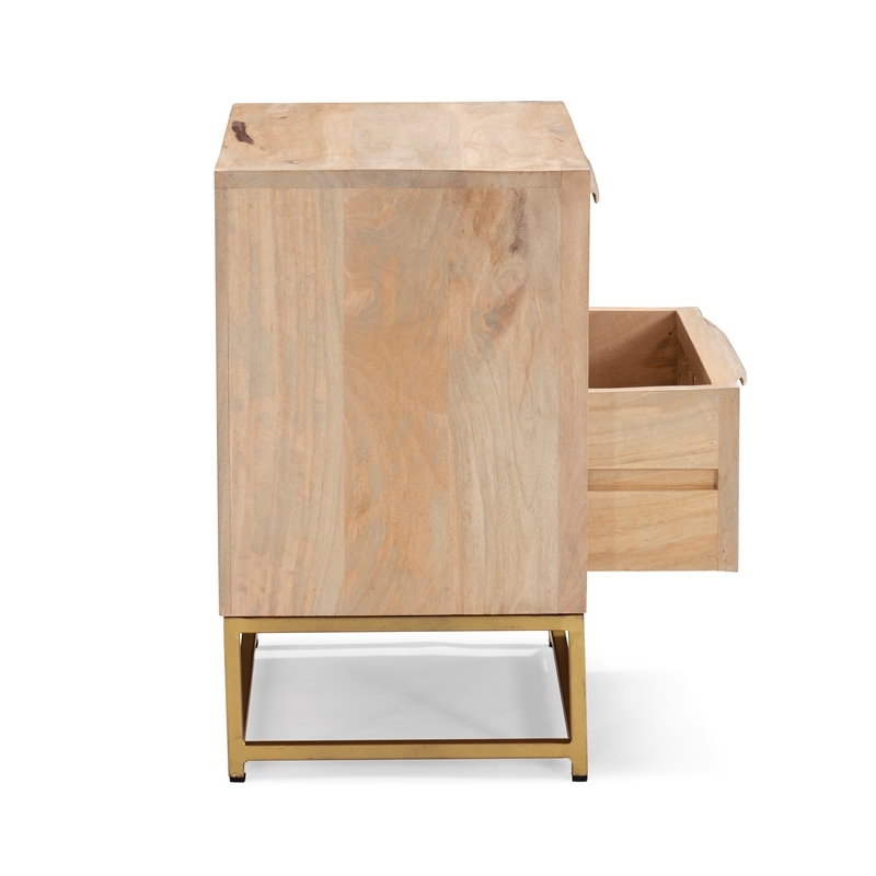 Pemberly Row 2-Drawer Transitional Wood/Metal Side Table in Natural/Gold