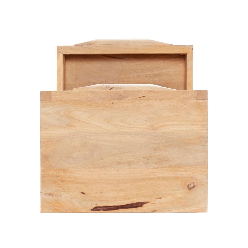 Pemberly Row 2-Drawer Transitional Wood/Metal Side Table in Natural/Gold