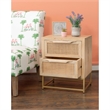 Pemberly Row 2-Drawer Transitional Wood/Metal Side Table in Natural/Gold