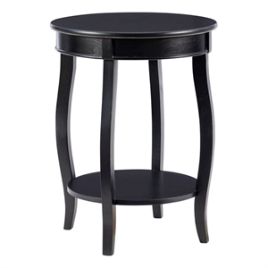 Pemberly Row Round Contemporary Wood End Table with Shelf in Black