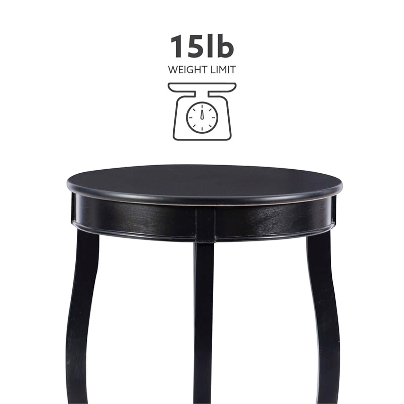 Pemberly Row Round Contemporary Wood End Table with Shelf in Black