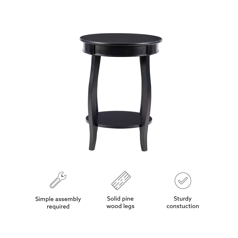Pemberly Row Round Contemporary Wood End Table with Shelf in Black